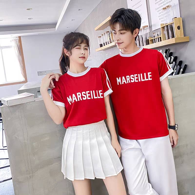 Red shirt + white dress